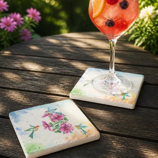 Drie Kolibrie Aquarel Stenen Onderzetter
