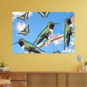 Drie kolibries zittend op een tak Floss Silt Canvas Afdruk (Insitu (Woonkamer))