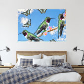 Drie kolibries zittend op een tak Floss Silt Canvas Afdruk (Insitu (Slaapkamer))