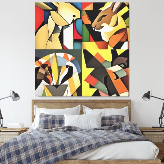 Drie konijnen en een levende Abstracte kunst Canvas Afdruk (Insitu (Slaapkamer))