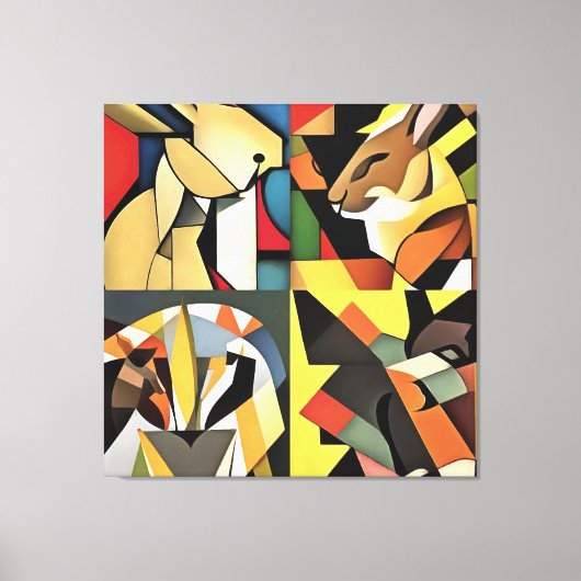 Drie konijnen en een levende Abstracte kunst Canvas Afdruk (Voorkant)