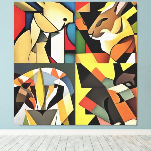Drie konijnen en een levende Abstracte kunst Canvas Afdruk (Insitu (Houten vloer))