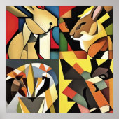 Drie konijnen en een levende Abstracte kunst Poster (Voorkant)