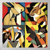 Drie konijnen en een levende Abstracte kunst