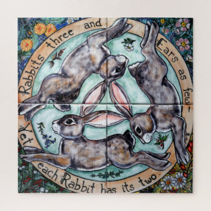 Drie konijnen Hare Chase Circle Woodland Animal Legpuzzel
