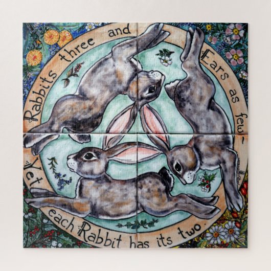 Drie konijnen Hare Chase Circle Woodland Animal Legpuzzel (Verticaal)