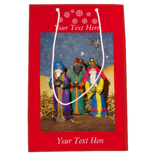 Drie koningen met cadeaus voor baby Jezus Kerstmis Medium Cadeauzakje (Voorkant)