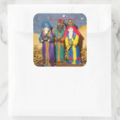 Drie koningen met cadeaus voor baby Jezus Kerstmis Vierkante Sticker (Tas)