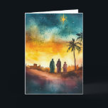 Drie koningen na de Waterverf van de kerstster Kaart<br><div class="desc">Drie koningen na de Waterverf van de kerstster Dit prachtige waterverf schilderij toont de drie koningen die de kerstster volgen in een vredige kerststal. Een perfecte aanvulling op uw vakantie decor. Labels: Drie Koningen Geboorte, Kerstster kunst, waterverf Geboorte, vakantie decor, rustige kerststal, Wijze Mannen schilderen, traditionele kerstkunst, vakantie Geboorte decor,...</div>