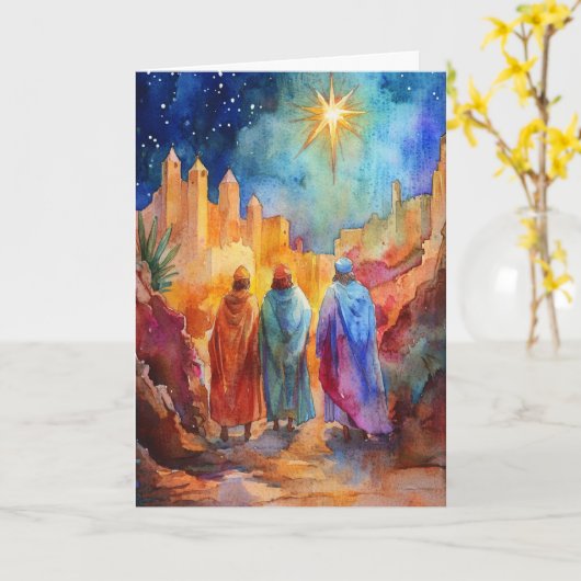 Drie koningen op reis in de kunst van de Waterverf Kaart (Gele Bloem)