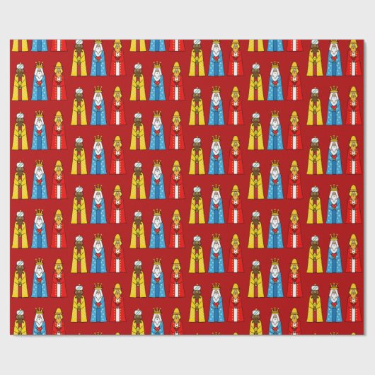 Drie Koningen op Rode Kerstmis Cadeaupapier (Vlak)