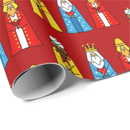 Drie Koningen op Rode Kerstmis Cadeaupapier (Rol Hoek)