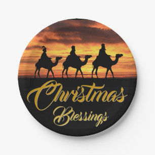 Drie Koningen Riding Camels   Kerstmis Zegeningen Papieren Bordje