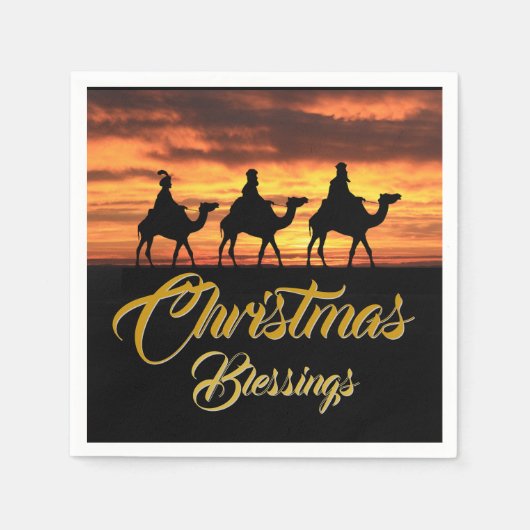 Drie Koningen Riding Camels | Kerstmis Zegeningen Servet (Voorkant)