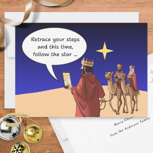 Drie Koningen Satnav Ster Grappige Kerst Feestdagenkaart