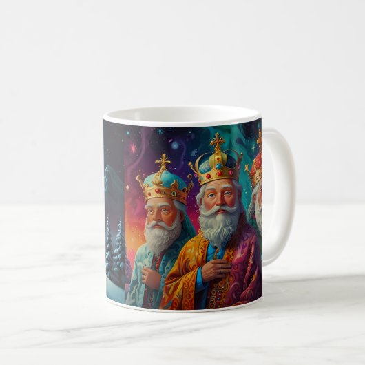 Drie koningen vrolijk kerstfeest koffiemok (Voorkant rechts)