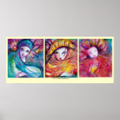 DRIE KOOLSTOFMASSA'S IN BLAUW, ROOD, GEEL POSTER (Voorkant)