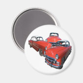 drie koolzure rode en witte vintageauto's, magneet (Voorkant / Achterkant)
