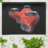drie koolzure rode en witte vintageauto's, theedoek (Gevouwen)