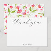 Drie Koraal Roze Waterverf Bloemenstengels Patroon Bedankkaart (Voorkant / Achterkant)
