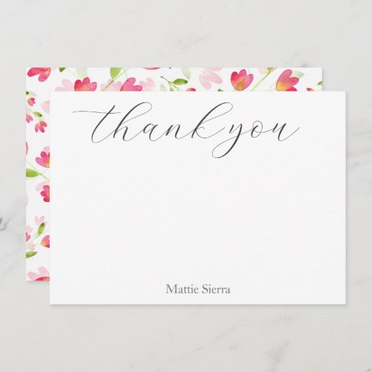 Drie Koraal Roze Waterverf Bloemenstengels Patroon Bedankkaart (Voorkant / Achterkant)