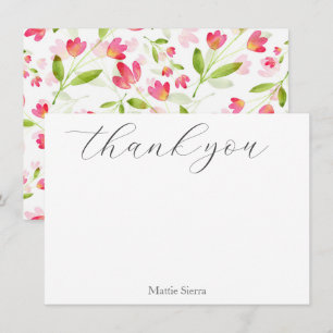 Drie Koraal Roze Waterverf Bloemenstengels Patroon Bedankkaart