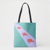 Drie koraalrode vissen op turquoise tote bag (Voorkant)