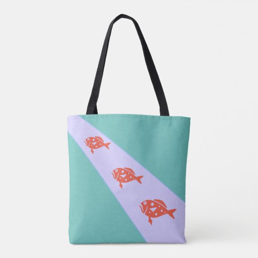 Drie koraalrode vissen op turquoise tote bag (Achterkant)