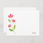 Drie koraalroze Waterverf bloemen Notitiekaartje (Voorkant / Achterkant)