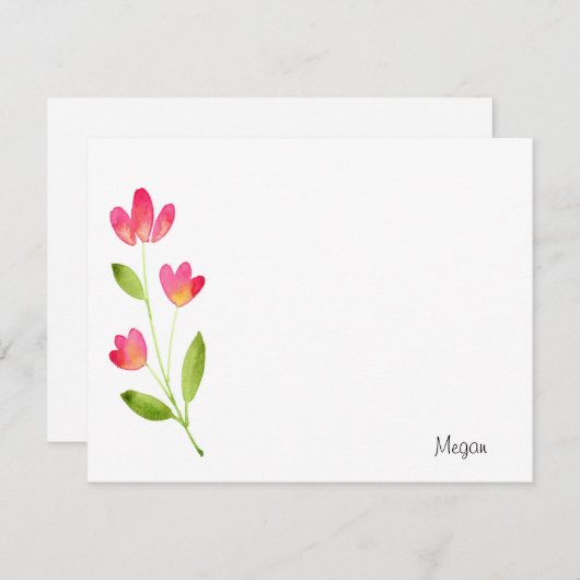 Drie koraalroze Waterverf bloemen Notitiekaartje (Voorkant / Achterkant)