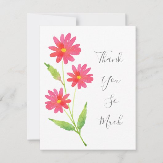 Drie koraalroze Waterverf madeliefjes Bedankkaart (Voorkant)