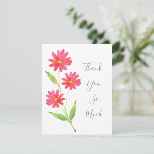 Drie koraalroze Waterverf madeliefjes Bedankkaart (Staand voorkant)