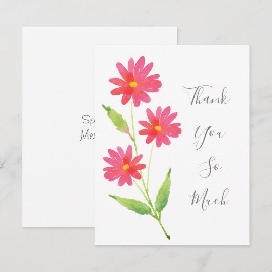 Drie koraalroze Waterverf madeliefjes Bedankkaart (Voorkant / Achterkant)