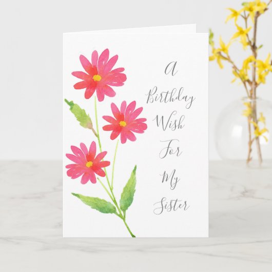 Drie koraalroze Waterverf madeliefjes Kaart (Gele Bloem)