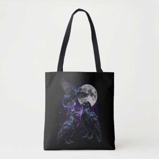 Drie Kraai Maan Gotische Kosmische Ruimte Retro Gr Tote Bag (Voorkant)