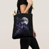 Drie Kraai Maan Gotische Kosmische Ruimte Retro Gr Tote Bag (Dichtbij)