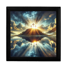 Drie kruisen bij een meer