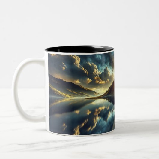 Drie kruisen bij een meer tweekleurige koffiemok (Links)