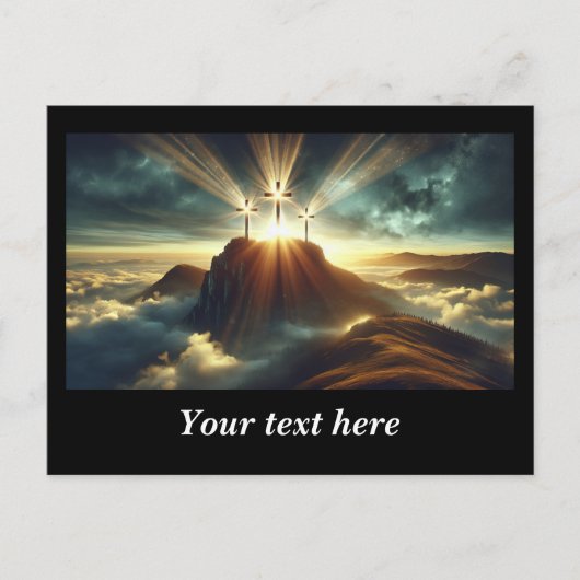 Drie kruisen in een hemels landschap briefkaart (Voorkant)