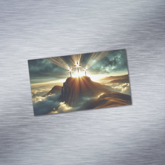 Drie kruisen in een hemels landschap magnetisch visitekaartje (Voorbeeld)