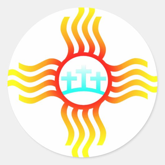 Drie kruisen in New Mexico Zia Ronde Sticker (Voorkant)
