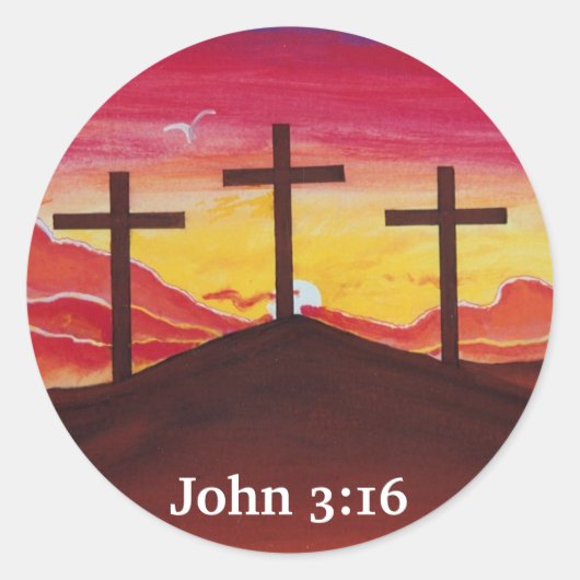 Drie kruisen Jezus Christus verlossing Christelijk Ronde Sticker (Voorkant)