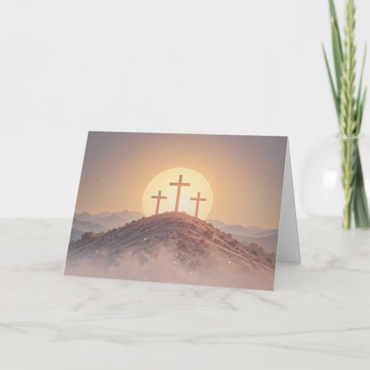 Drie kruisen op de heuvel Religieus Pasen Feestdagen Kaart (Voorkant)