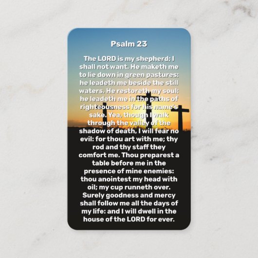 Drie kruisen Psalm 23 Sunset Memorial Prayer Kaart Visitekaartje (Voorkant)