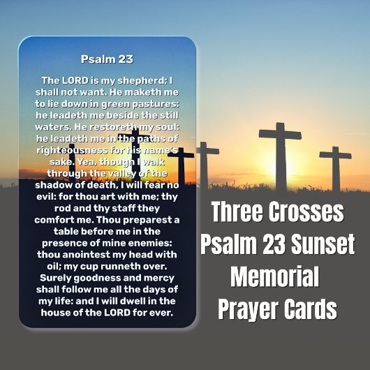 Drie kruisen Psalm 23 Sunset Memorial Prayer Kaart Visitekaartje