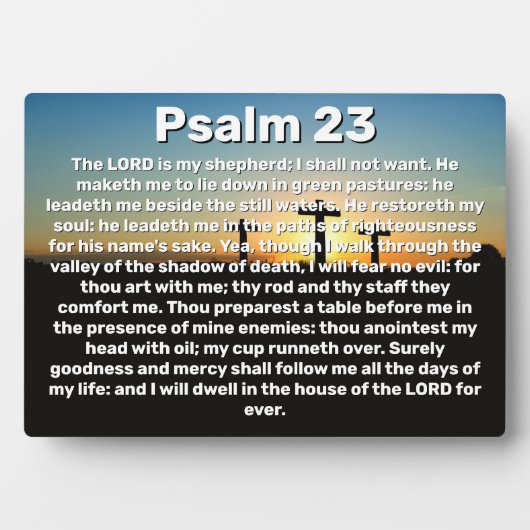 Drie kruisen Psalm 23 Zonsondergang Bijbelvers Fotoplaat (voorkant)