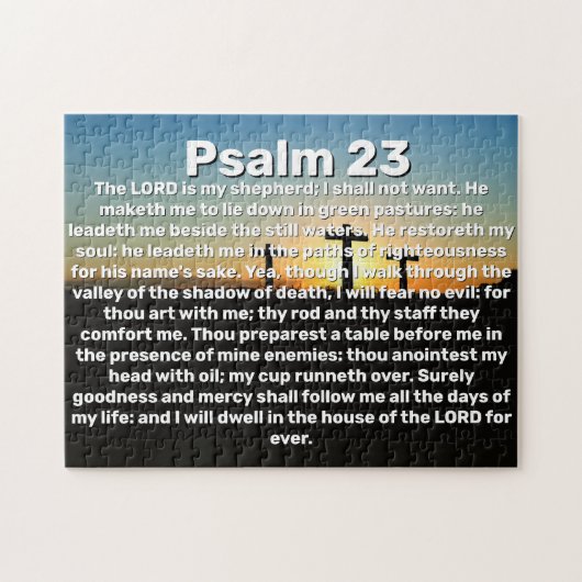 Drie kruisen Psalm 23 Zonsondergang Bijbelvers Legpuzzel (Horizontaal)