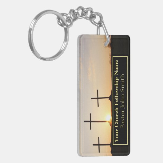 Drie kruisen Sunrise Church Pastor Business Sleutelhanger (Voorkant Links)