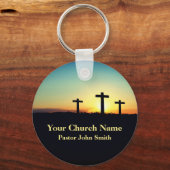 Drie kruisen Sunset Church Pastor Business Sleutelhanger (Voorkant)