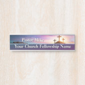 Drie kruisen Sunset Church Pastor Deurbordje (Voorkant)